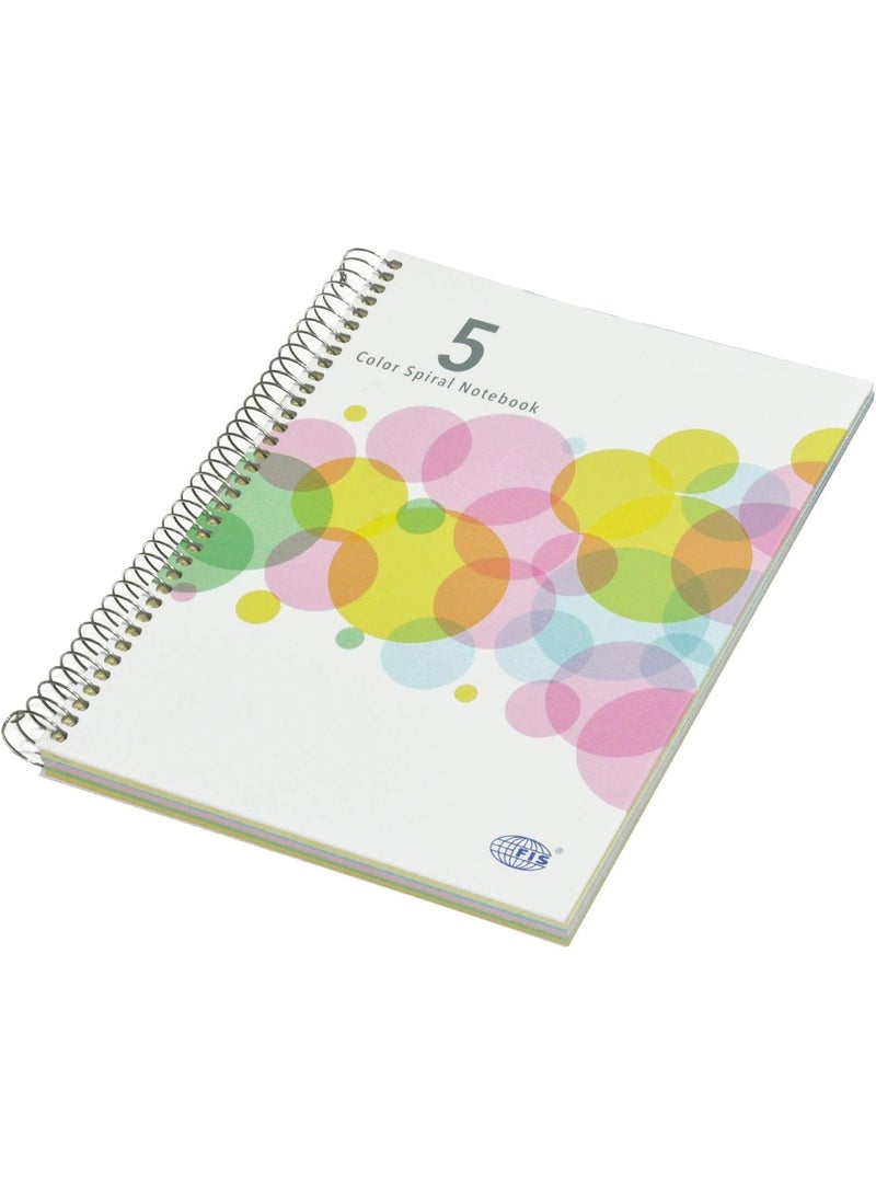 FIS 5 Color Spiral Hard Cover Notebook, 100 Sheets, Single Ruled, 80 gsm, 5 Assorted Colors Paper, Micro Perforation, 6 Punch Holes and Safety Lock, B5 Size - FSNBSB51005C - Image 1
